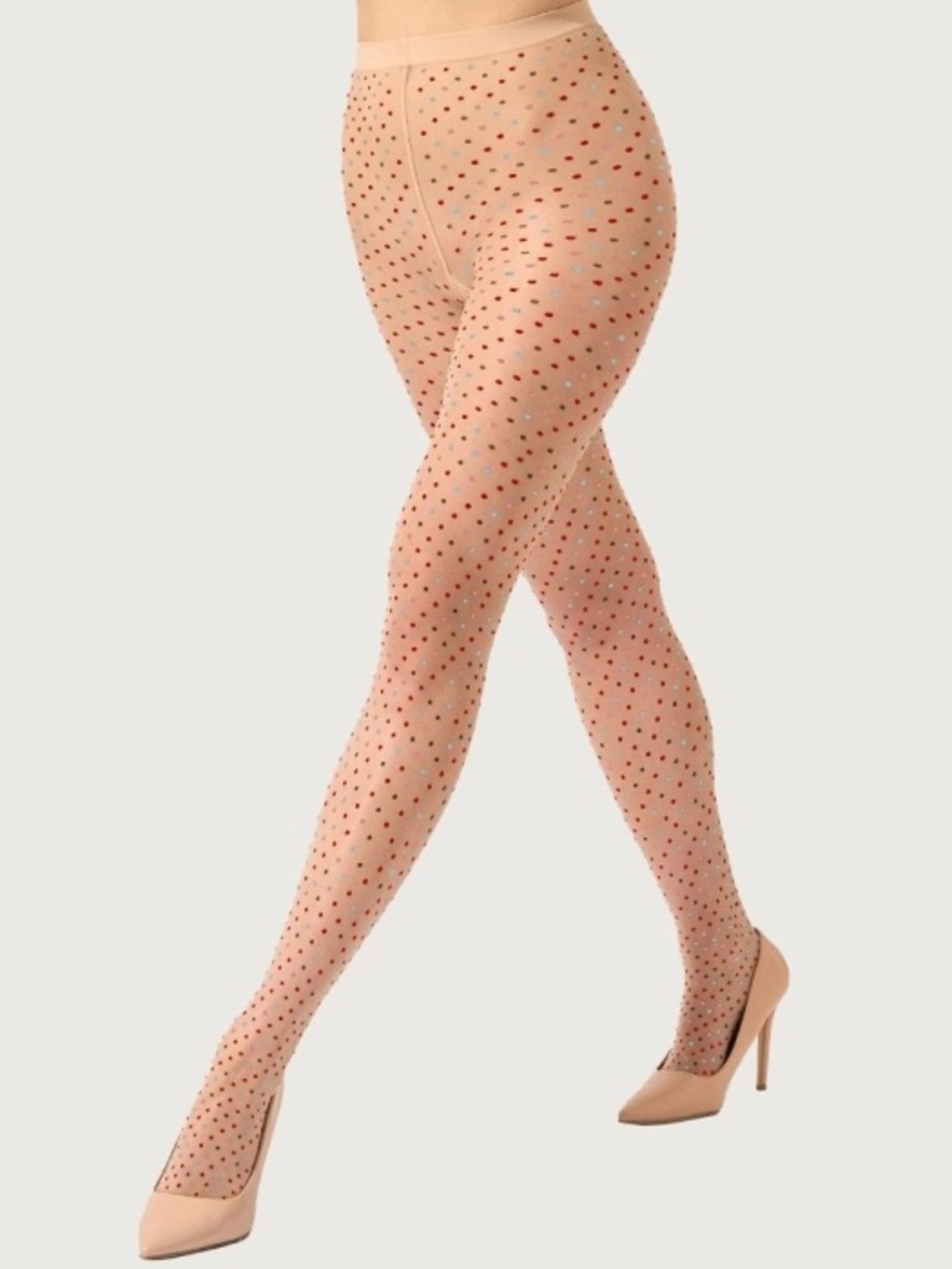 Wolford Nude Sheer Tights with Multicolor Polka Dots